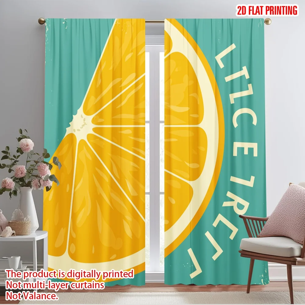 

2pcs 2D flat printing Curtains La Dolce Vita Lemon Slice Fabric Without Electricity Seasonal Party & Holiday Decor Perfect for