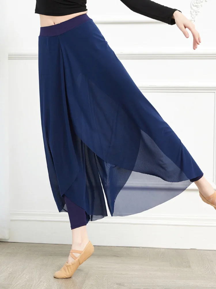 

Сетчатая юбка с высокой талией и разрезом, однотонная полупрозрачная одежда для современных танцев, современный костюм для балета, сценического репетиции