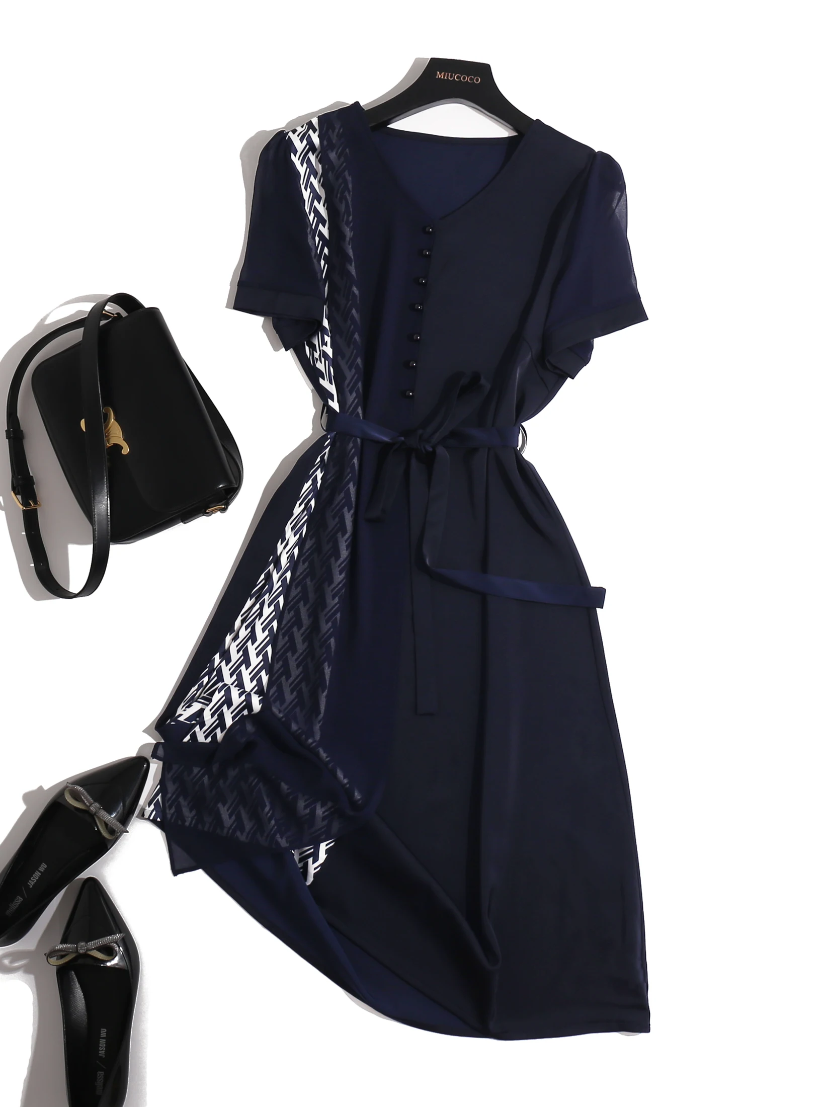 

Elegant Summer Short Sleeve Dress Women's Fashion Color Block Commute Dress V-Neck A-Line Skirt Polyester Fabric Office Style