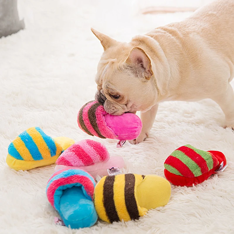 Puppy Dog Chew Toys with Squeaker for Small Dogs French Bulldog Shiba Inu Funny Plush Slipper Pet Supplies Teeth Cleaning Toy