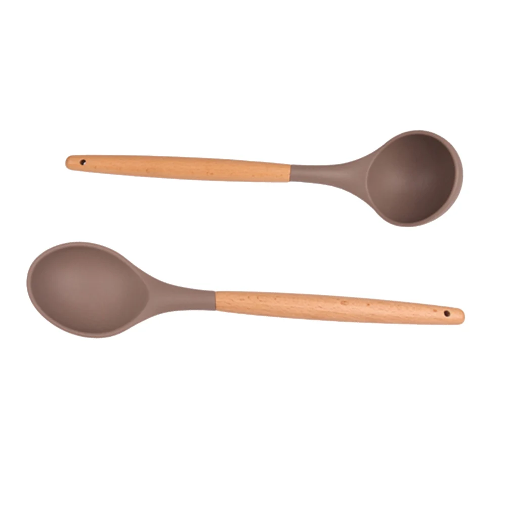 

2Pcs Silicone Kitchen Wares Set Wood Handle Heat Resistant Utensil Kit for Easy Cooking and Cleaning Silicone Kitchen Wares Set