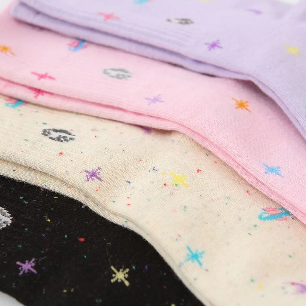 4 pares de calcetines Sky de algodón de tubo medio, calcetines cálidos transpirables con estampado para mujeres y niñas, medias de algodón de tubo medio