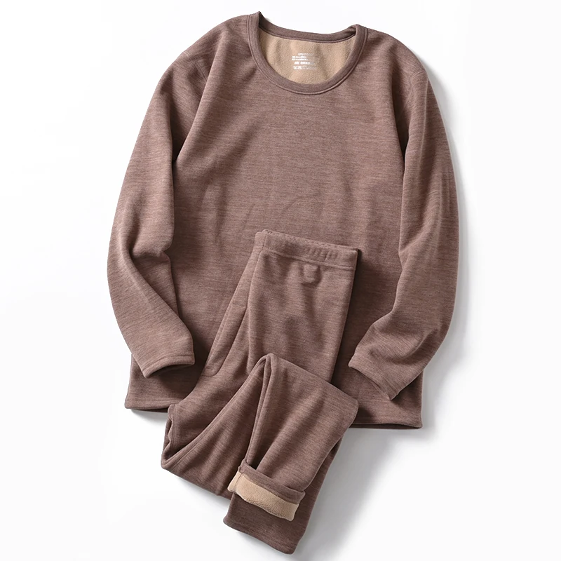 Thickened Fleece Lined Double Layer Camel down Couples Warmth Set Underwear Men Women Winter Long Sleeve Long Pants Thermal Wear