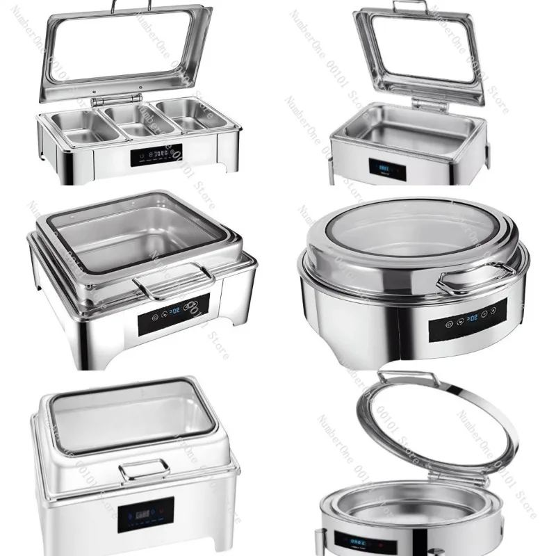 Hotel Catering Buffet Chafer Stainless Steel Food Warmer Square Round Hydraulic Visible Lid Self Service Heating Server Pan
