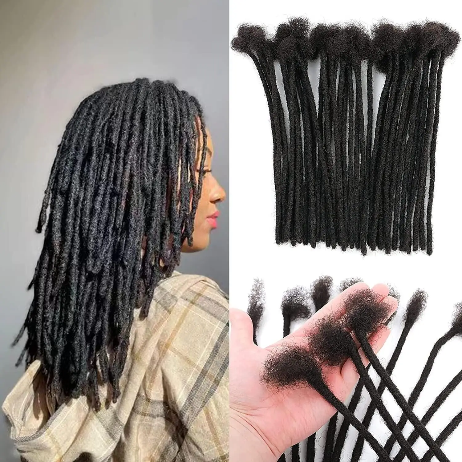 0.4cm Loc Extension Human Hair 8 inch 10 strands Full Handmade 100% Human Hair Dreadlock  Extensions For Men Women Can Be Dye