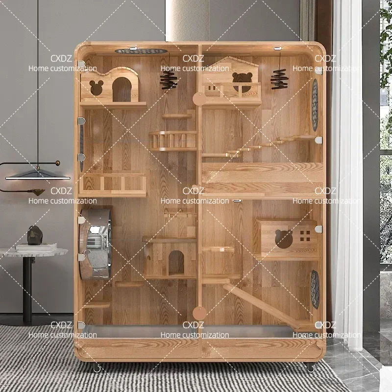 Oversized Luxury Solid Wood Pet Cage Multi Layer Villa House Anti Bite Gnaw Proof Cabinet for Small Animals Cats Rabbits