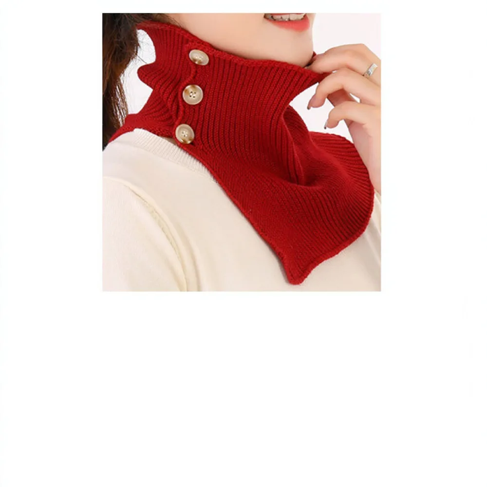 Womens Fashion Knitted Scarf Winter Warm Button Fake Collar Korean Style Pullover Neck Warmer Soft Cozy Solid Shawl Wrap