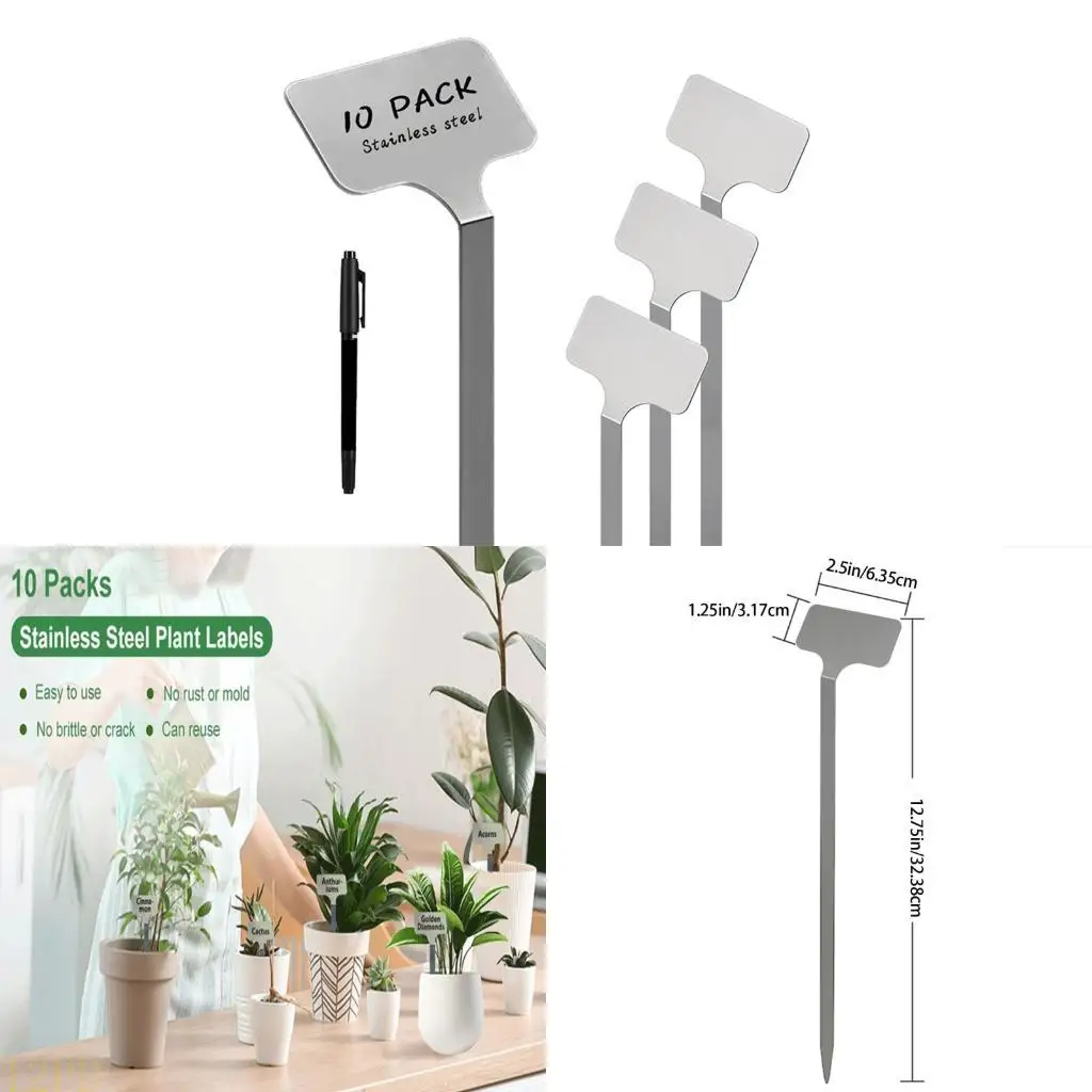 12PD 10Pcs/set Metal Plant Labels Weather Resistant Garden Markers With Marker Pen