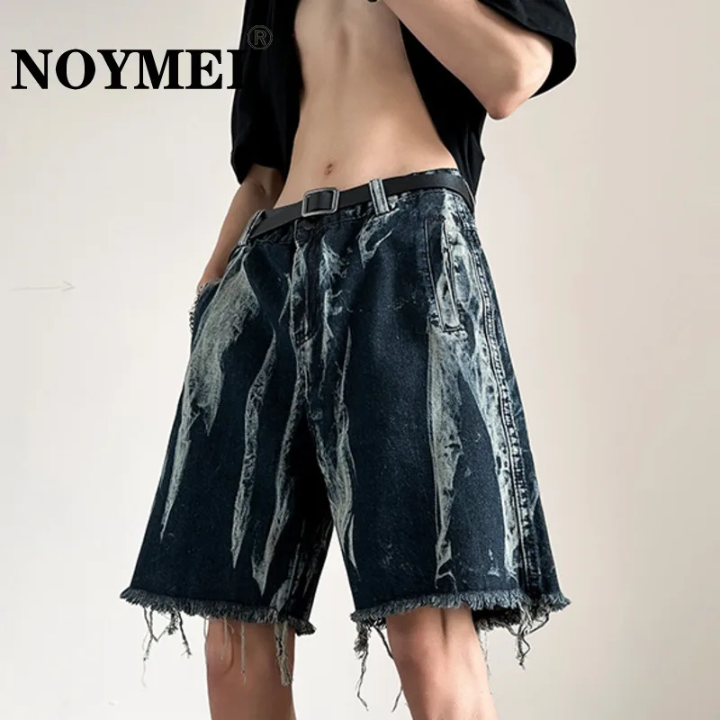 NOYMEI Denim Shorts All-match Tie-dye Personality Loose Straight Jean Fashion 2024 Men's New Summer Pants Deckle Edge WA4396