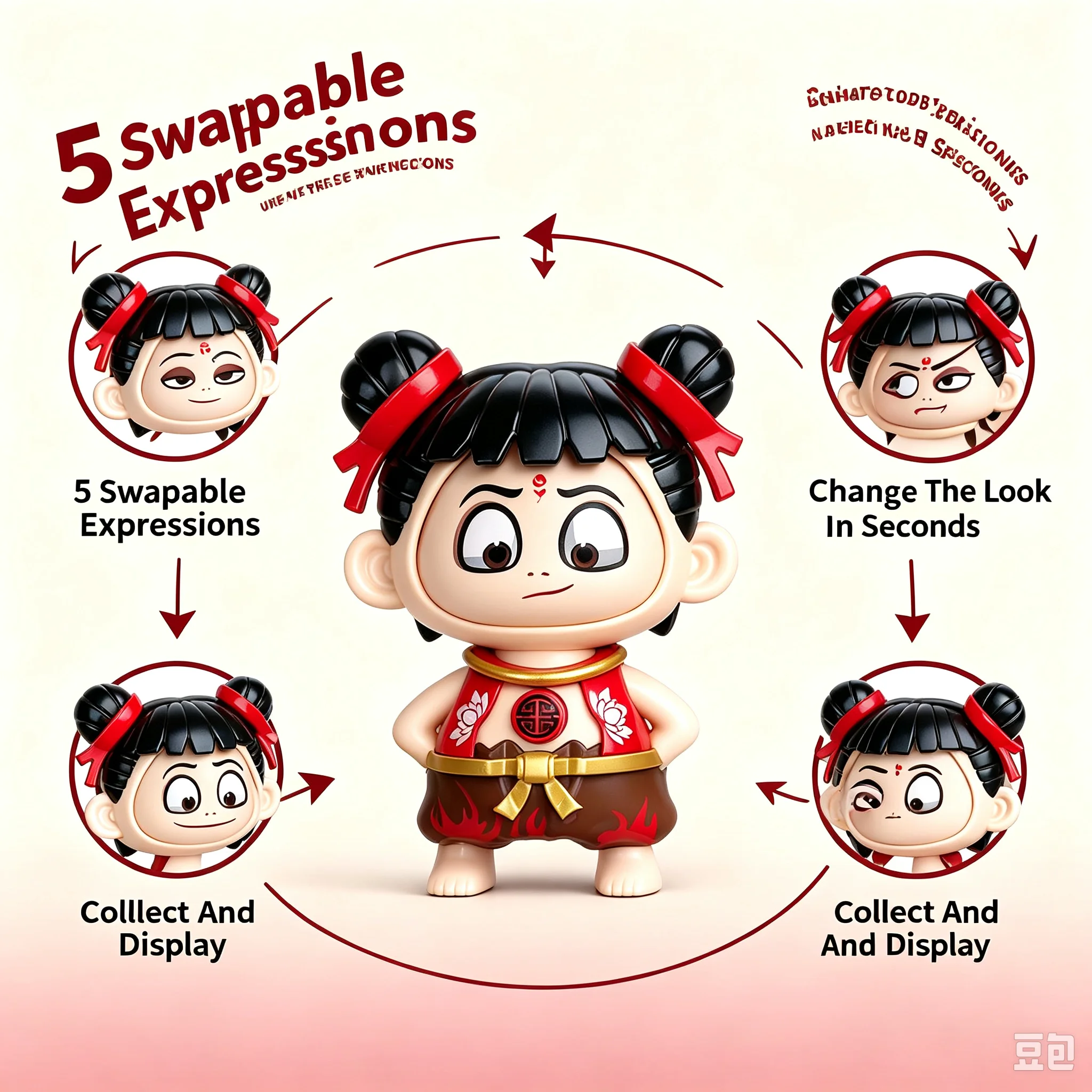 Chinese Style Press-To-Change-Face Doll, Red and Blue, 2 Styles, Creative Desktop Ornament, Can Be Used as Backpack Pendant, Car Pendant, Stress-Relief Toy, Great Gift for Friends