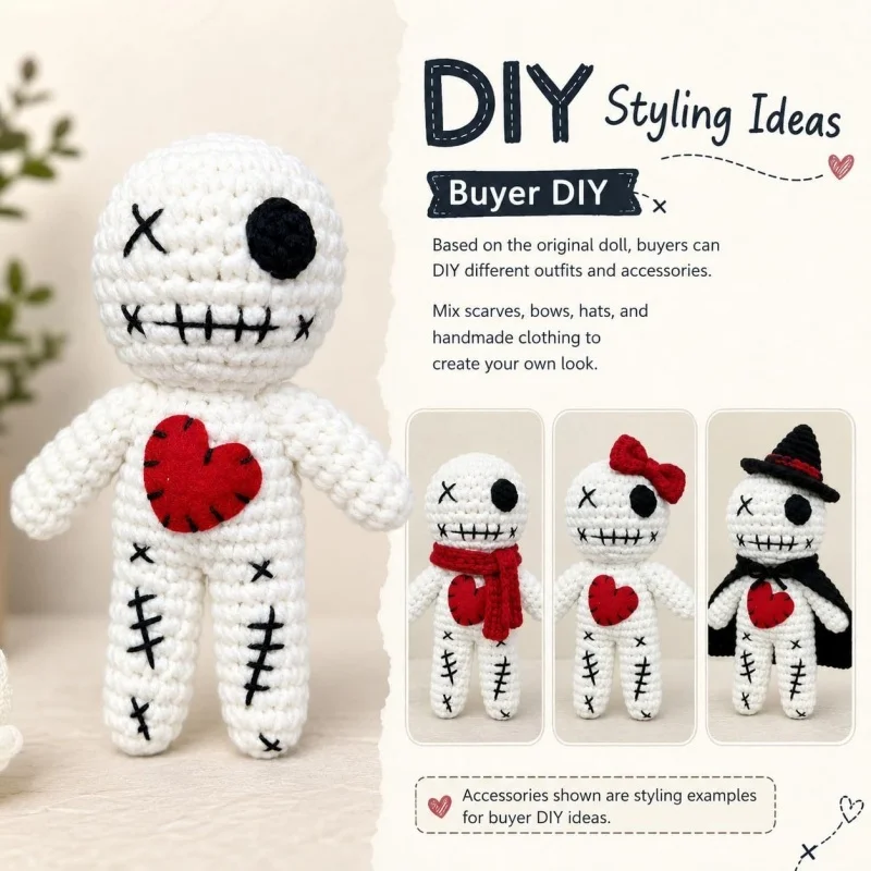 Horror Cute Ghost Figure Stress Relief Yarn Doll Unique Handmade Voodoo Doll Crochet Plush Halloween Party Decorations Gag Gift