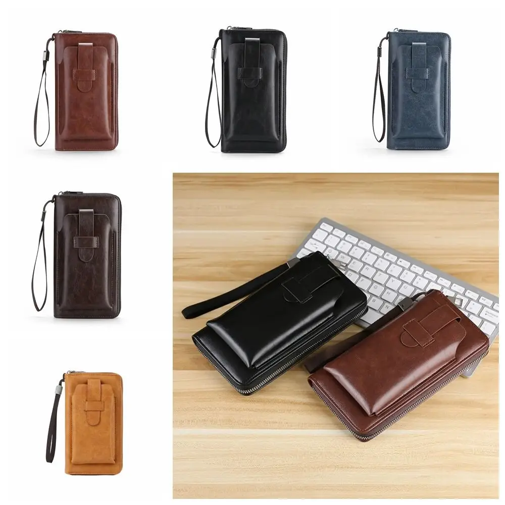 

Casual Multifunction Men's Long Wallet Zipper PU Leather Clutch Phone Bag Money Clip Solid Color Business Coin Purse Outdoor