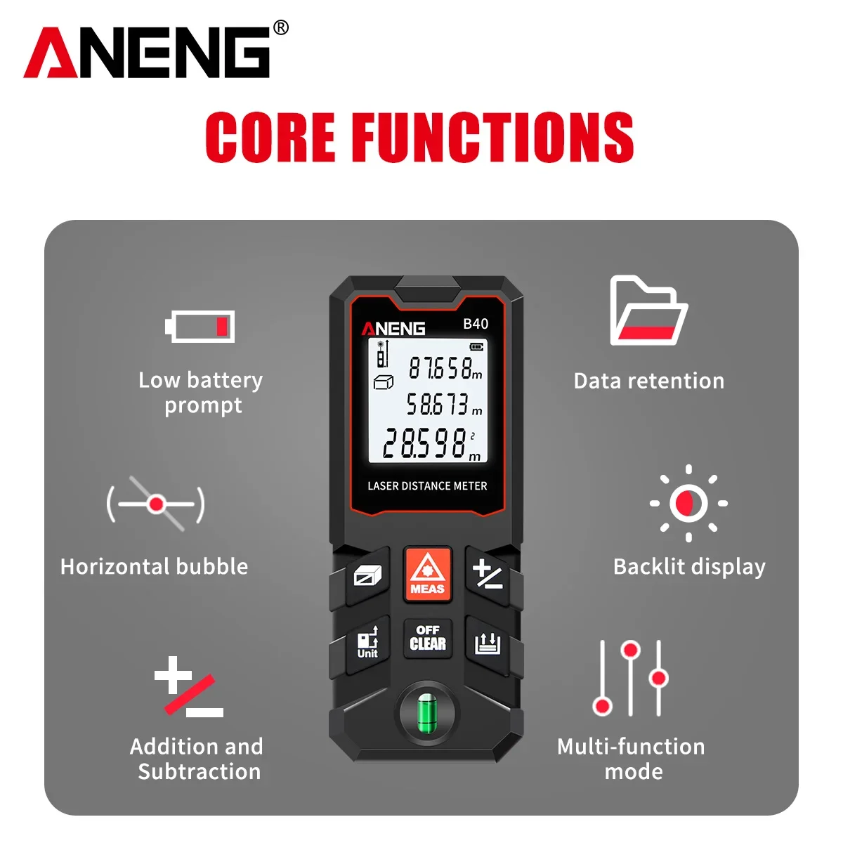 ANENG B40 B60 B80 B100 Handheld Laser Rangefinder Area Volume Pythagorean Calculation For Home DIY Indoor Outdoor Measuring Work