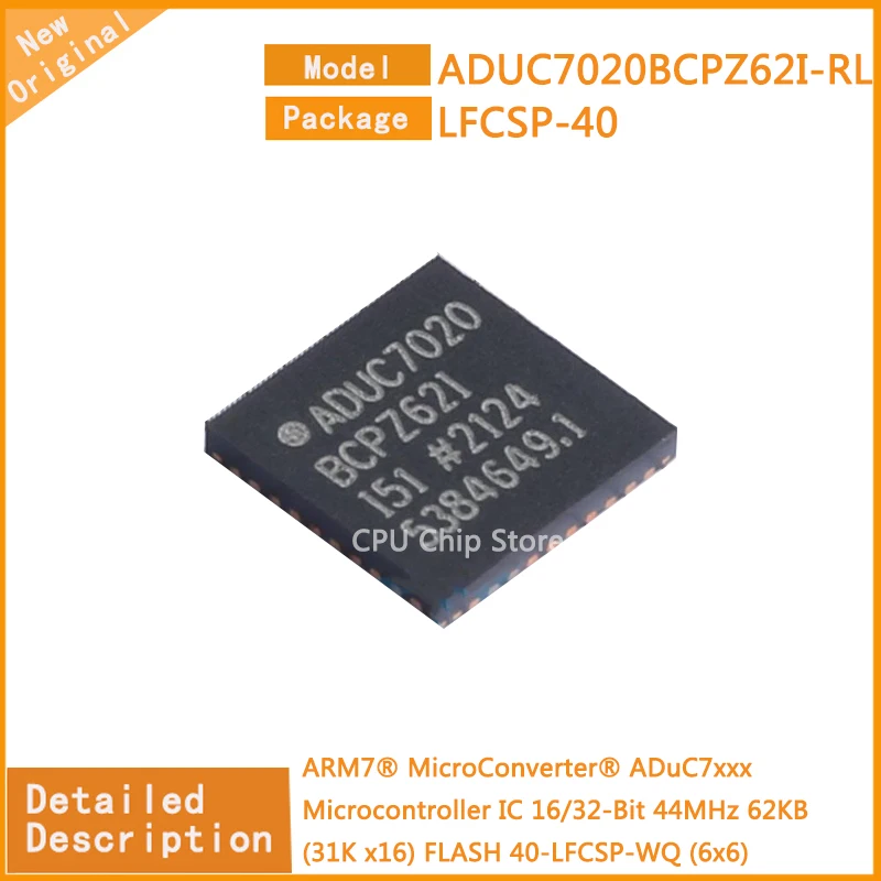 5Pcs/Lot  New Original  ADUC7020BCPZ62I-RL  ADUC7020  Microcontroller IC 16/32-Bit 44MHz 62KB (31K x16) FLASH 40-LFCSP-WQ (6x6)