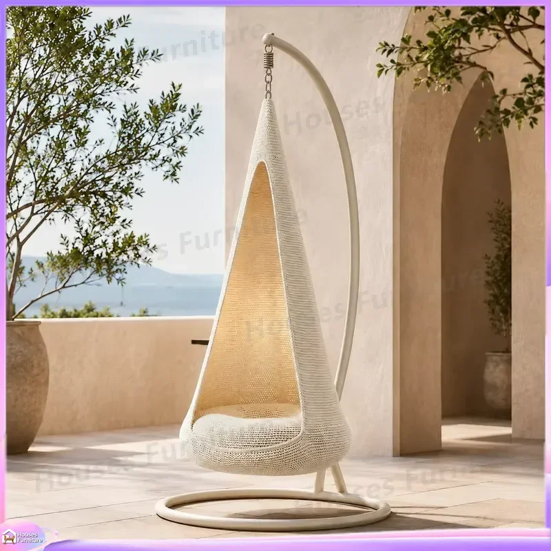 Hand Woven Polyester Rope Drop Chair Indoor Outdoor Hanging Hammock Seat for Terrace Balcony Garden Patio Leisure Furniture