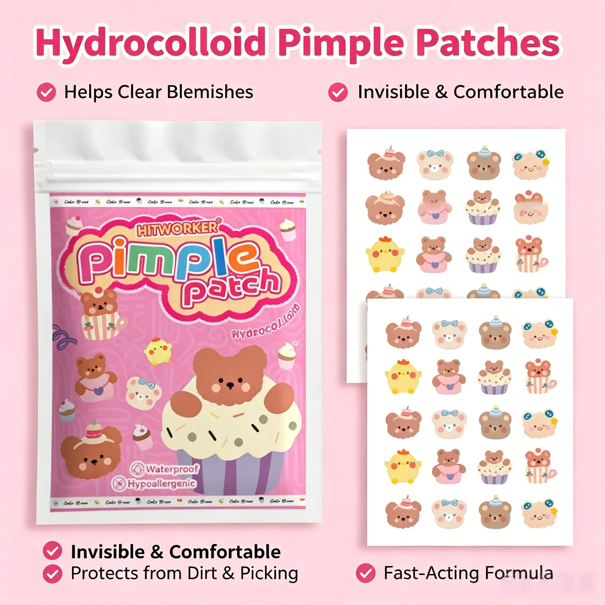 400Pcs Cartoon Bear Hydrocolloid Pimple Patches Tea Tree Oil Invisible Acne Stickers for Party view 3