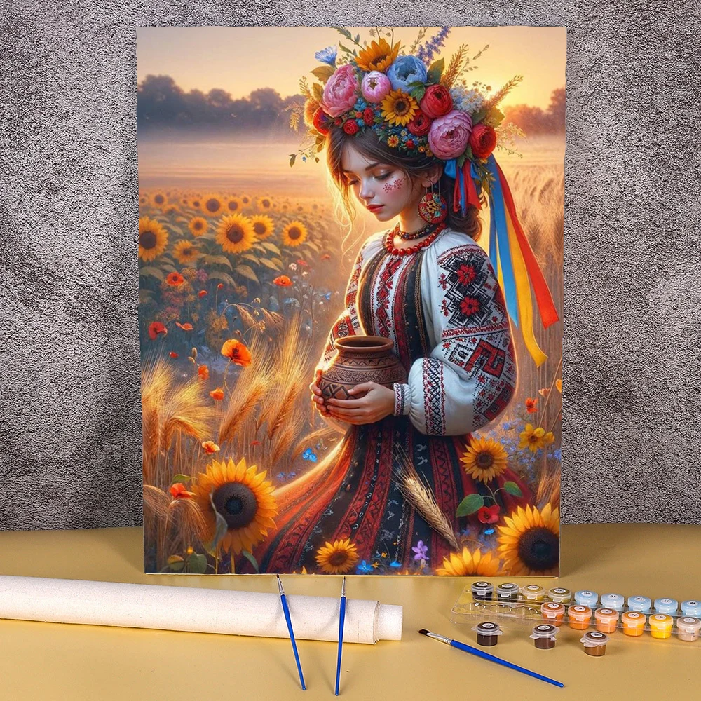 

Painting By Numbers Landscape Art Girl HandPainted DIY Gift 40x50cm Coloring By Numbers Sunflower Girl Home Bedroom Wall Artwork