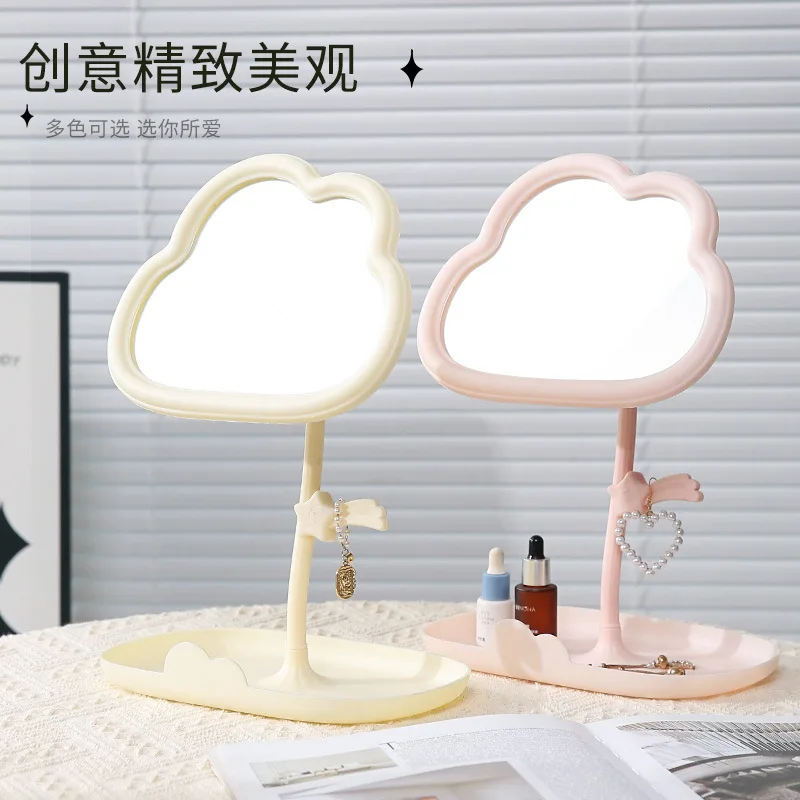 Kosmetikspiegel mit Tablett, wolkenförmiger Schminkspiegel, Schreibtisch-Kommode, Schmuck, Prinzessinnenspiegel mit Ablagefach