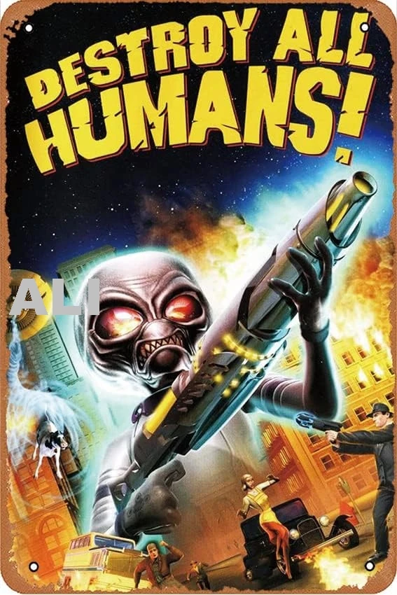 Retro tin signs Destroy All Humans! Video Game Home Room Cafes Bar Club Office Vintage Decor 12 x 8 Inches sign