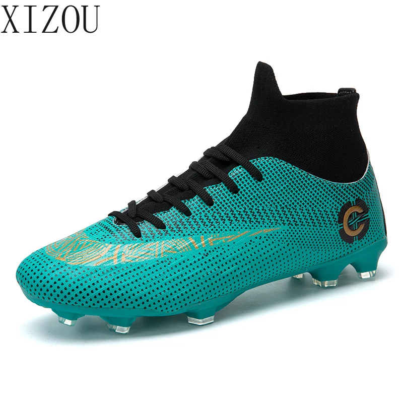 

Men's High Ankle AG Sole Outdoor Cleats Football Boots Shoes Turf Soccer Cleats Kids Women Long Spikes Chuteira Futebol Sneakers