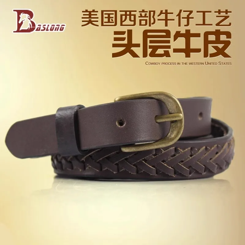 Baslong-Cinturón de equitación deportiva para equitación, equipo de caballero, cinturón Retro, vaquero occidental, primera capa de cuero de vaca, cinturón tejido a mano