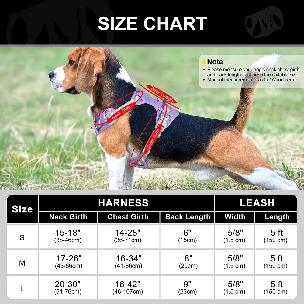 Reflective Dog Harness Leash Set No Pull Nylon Dogs Vest Harnesses With Control Handle Pet Lead for Medium Large Dogs Adjustable