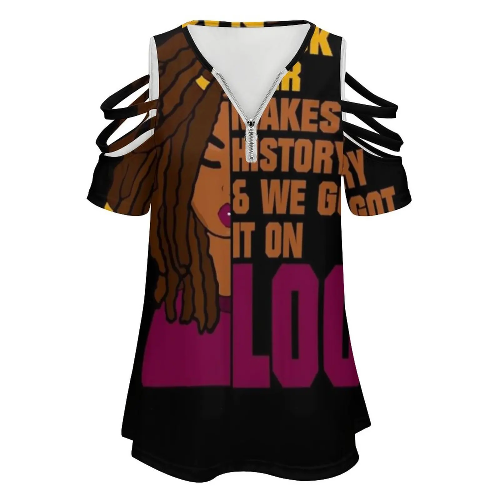 Locs Black History Month Hair Women Zipper Various styles Printed T Shirts Tops Full Print T-Shirt Locs Dreadlocks Black History