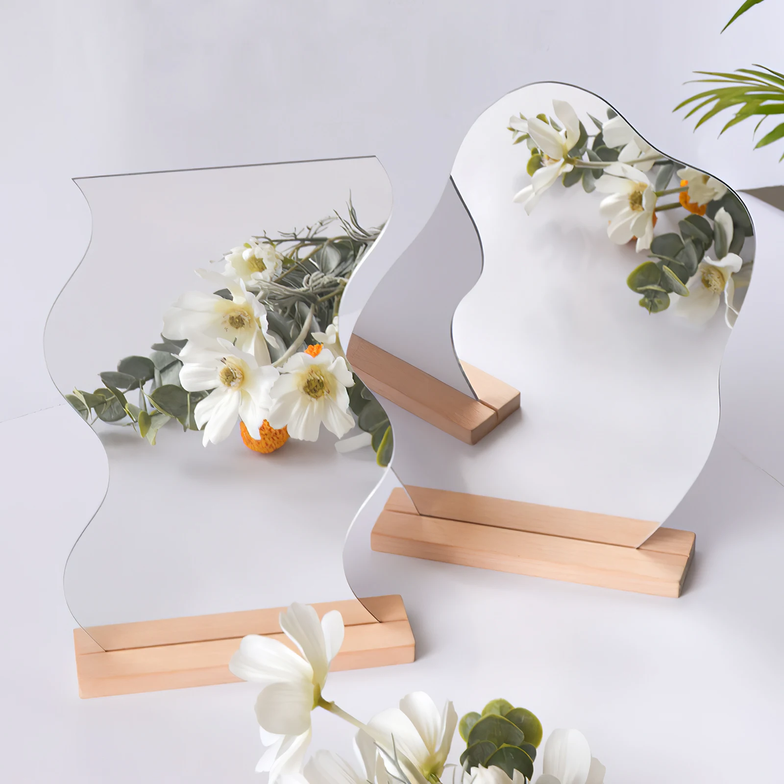 

2pcs Desk Decor Wooden St Mirror For Bedroom Large Vanity Dresser Bedroom Decor Aesthetic Mirrors for Home Travel