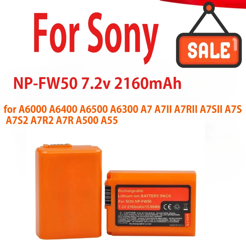 

2160mAh NP-FW50 NPFW50 Rechargeable Battery for Sony A6000 A6400 A6500 A6300 A7 A7II A7RII A7SII A7S A7S2 A7R2 A7R A500 A55