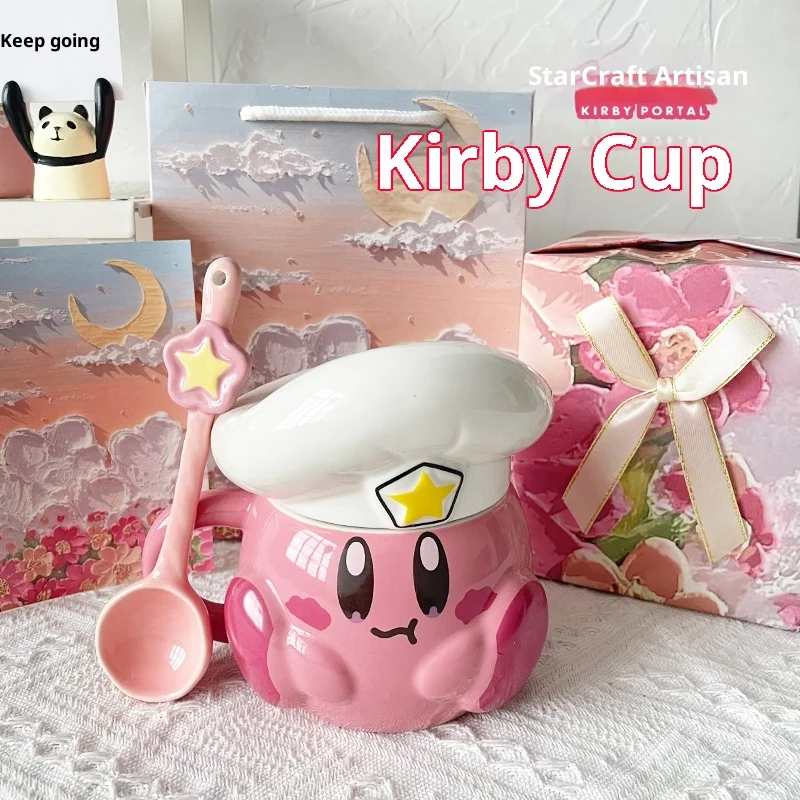 

New Star Kirby Cup Anime Peripheral Makeup Cup For Girls Ceramic Drinking Cup Cute With Lid Birthday Gift Home Furnishings