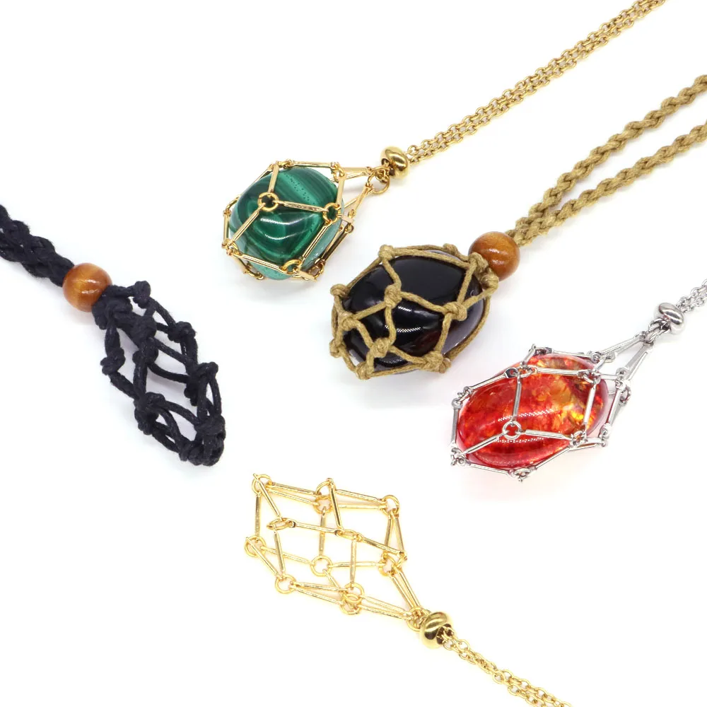 

Adjustable Necklace Empty Stone Holder Wax Rope Copper Cage Metal Copper Chain Pendant Net Bag Crystals DIY Jewelry Accessories