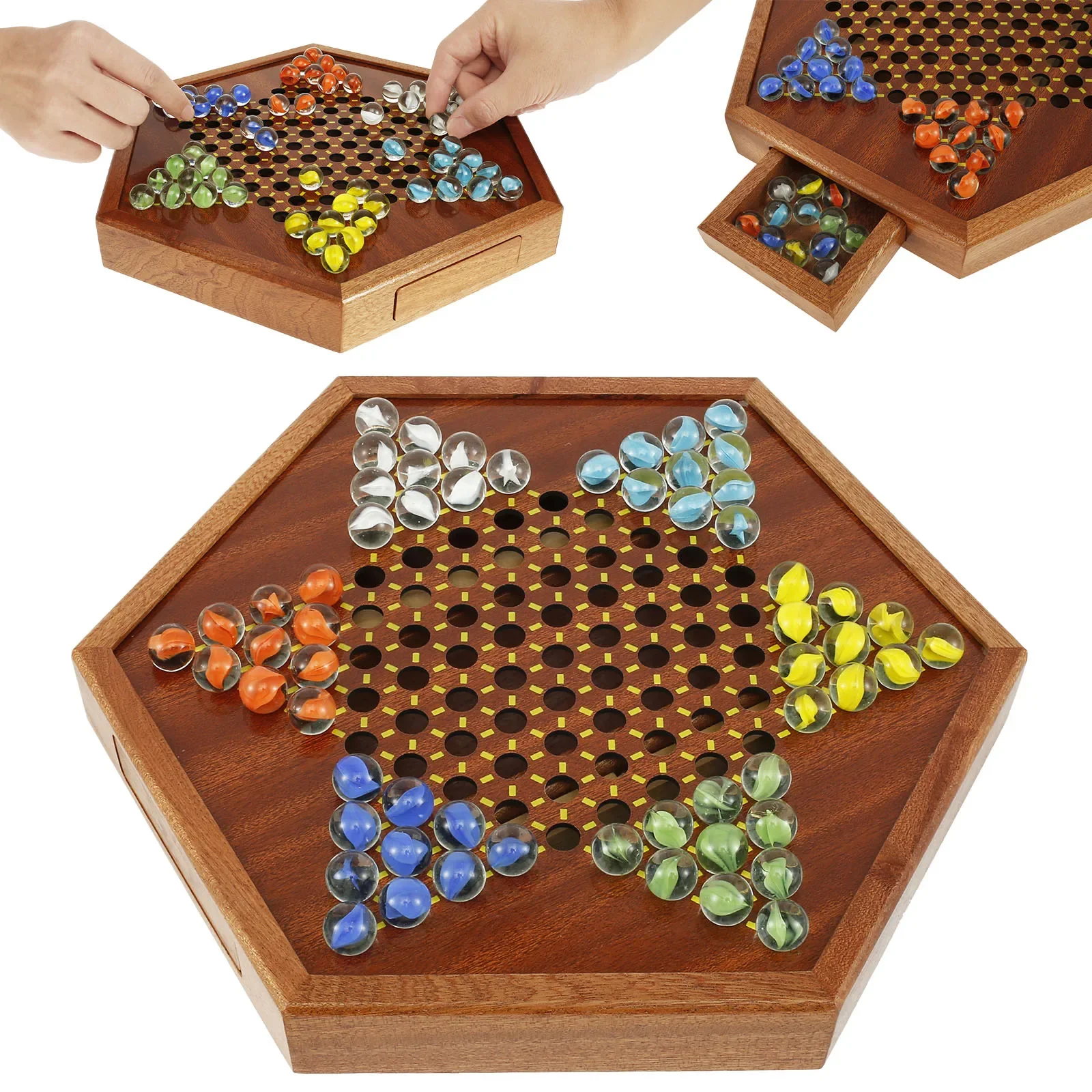

Chinese Checkers Wooden Chinese Checkers Game Fun Board Game With Drawers And 72 Colorful Glass Balls For Family Gathering