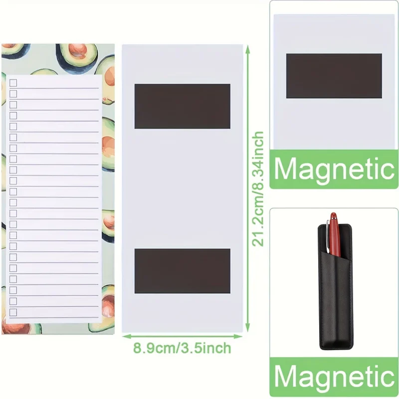 3-Pcs/2-Pack Magnetic Shopping List Note Pad + 1 Magnetic Pen Holder (50 sheets per pack) Tear-Off Refrigerator List Notepad