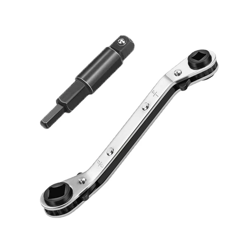 

NEW-Hvac Service Wrench Air Conditioner Valve Ratchet Wrench (1/4Inch, 3/8Inch, 3/16Inch, 5/16Inch) With Hex Bit Adapter