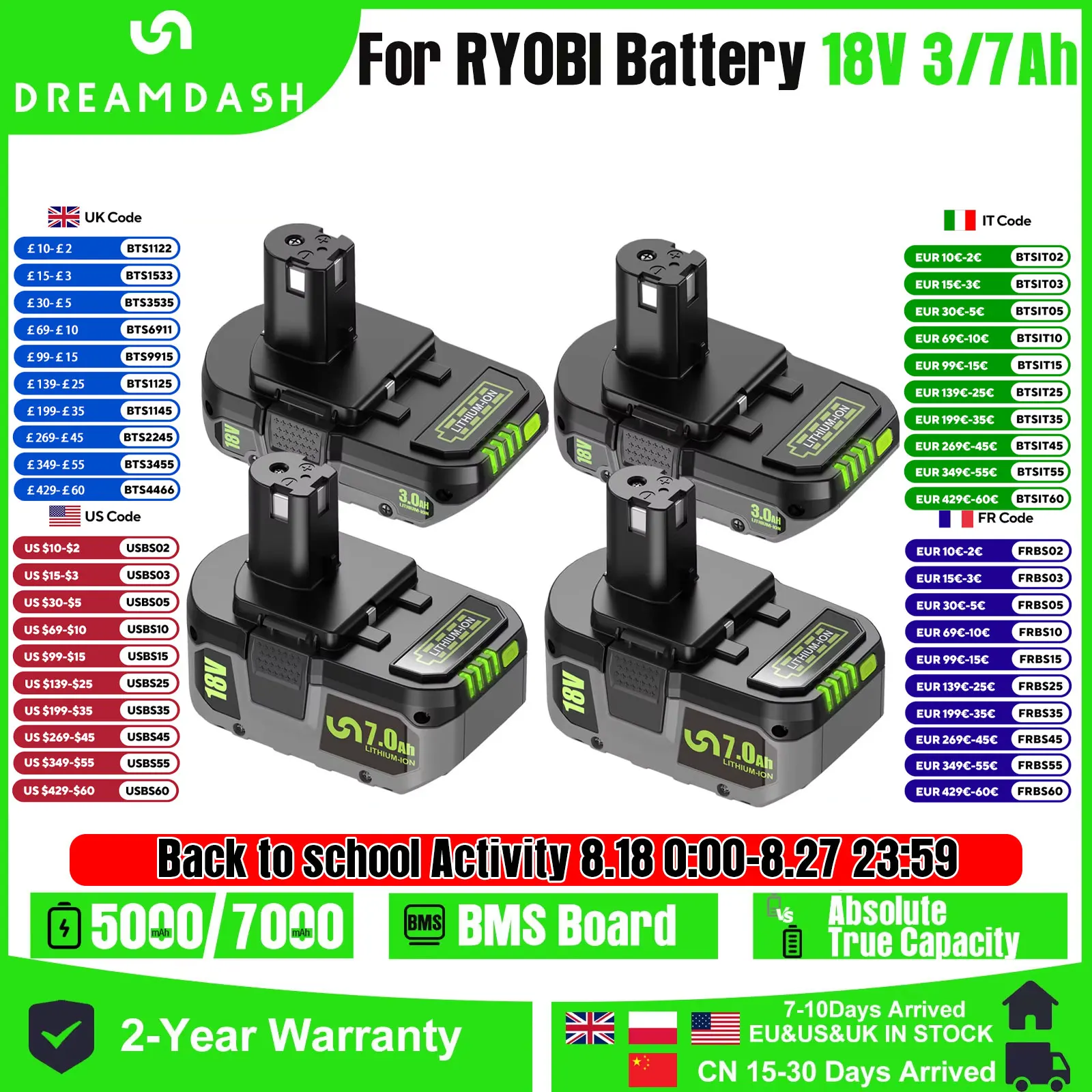 

3/7 Ач для RYOBI P108 18 В литий-ионный аккумулятор Ryobi P108 P107 P105 P104 P103 P102 18 В замена аккумуляторного инструмента
