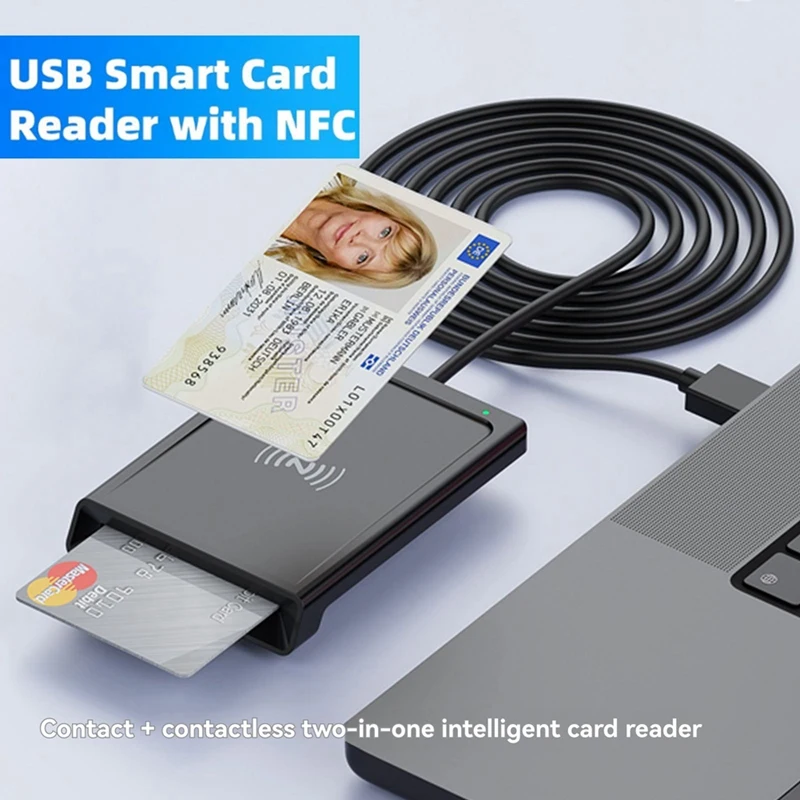2-in-1 Contact + NFC Smart Card Reader PC-Linked Dual-Interface Smart Card Reader/Writer Contact PCSC Smart Card Reader