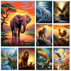 Animal Art Painting Diamond Accessories Wolf Elephant Elk Lion Tiger Fish Mosaic DIY Embroidery Cross Stitch Kit Home Decoration