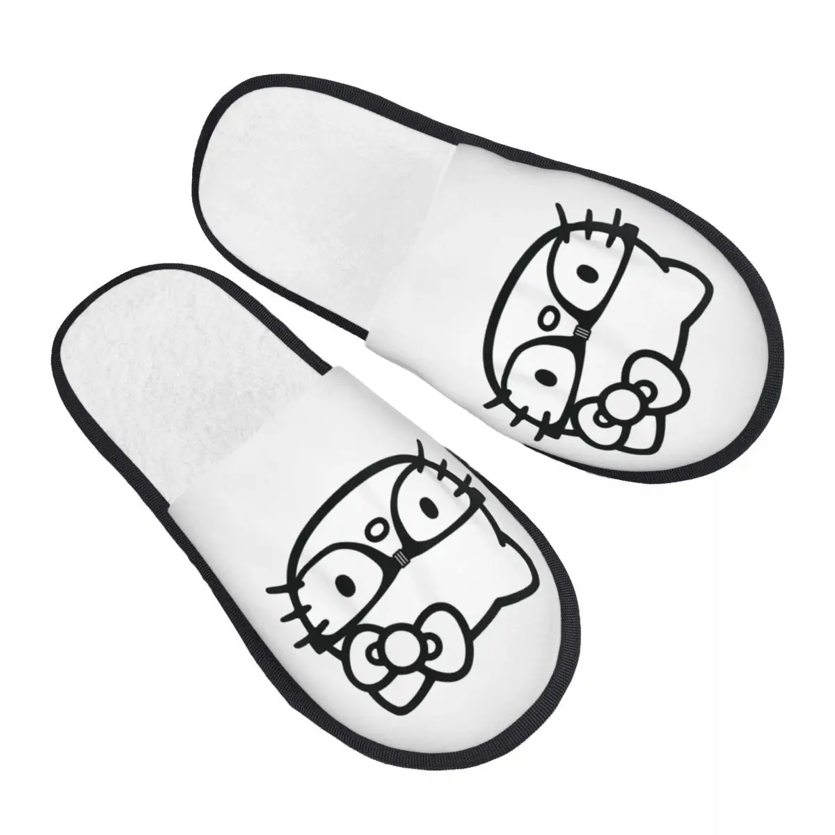 

Hello Kitty, черно-белые очки для ботаников, зимние домашние хлопковые тапочки, домашние уютные домашние меховые шлепанцы, нескользящие тапочки