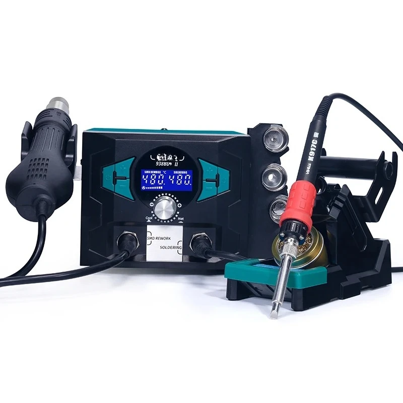 

938BD+-II 110W Auto-standby Auto-poweroff Soldering Iron 100-480 Celsius 810W Hot Air Rework Station