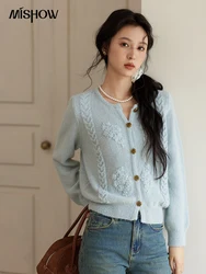 MISHOW Sweter z dzianiny dla kobiet Słodki sweter w wieku 2024 Nowy Vintage Casual Blue Tops Miękkie płaszcze z okrągłym dekoltem MXD48Z0928