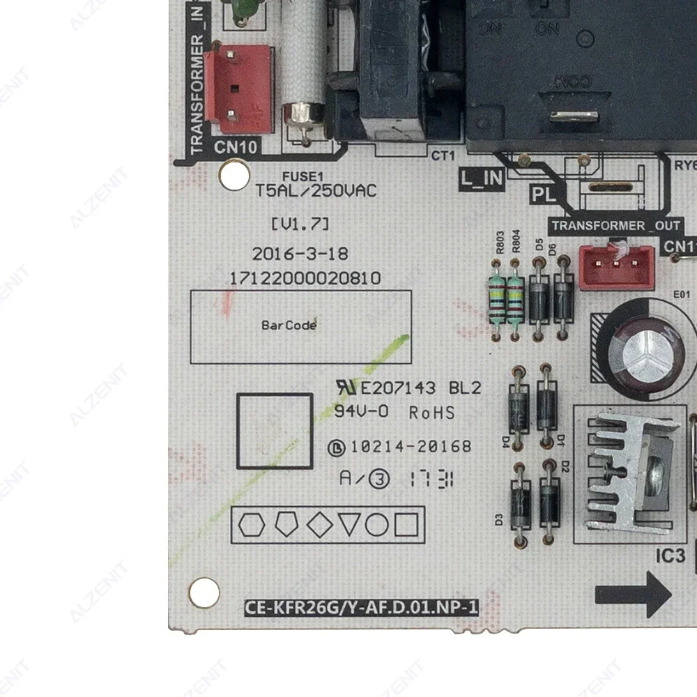 Używany do płytki sterującej jednostki wewnętrznej klimatyzatora Midea CE-KFR26G/Y-AF.D.01.NP-1 PCB obwodu 17122000020810   Części kondycjonujące