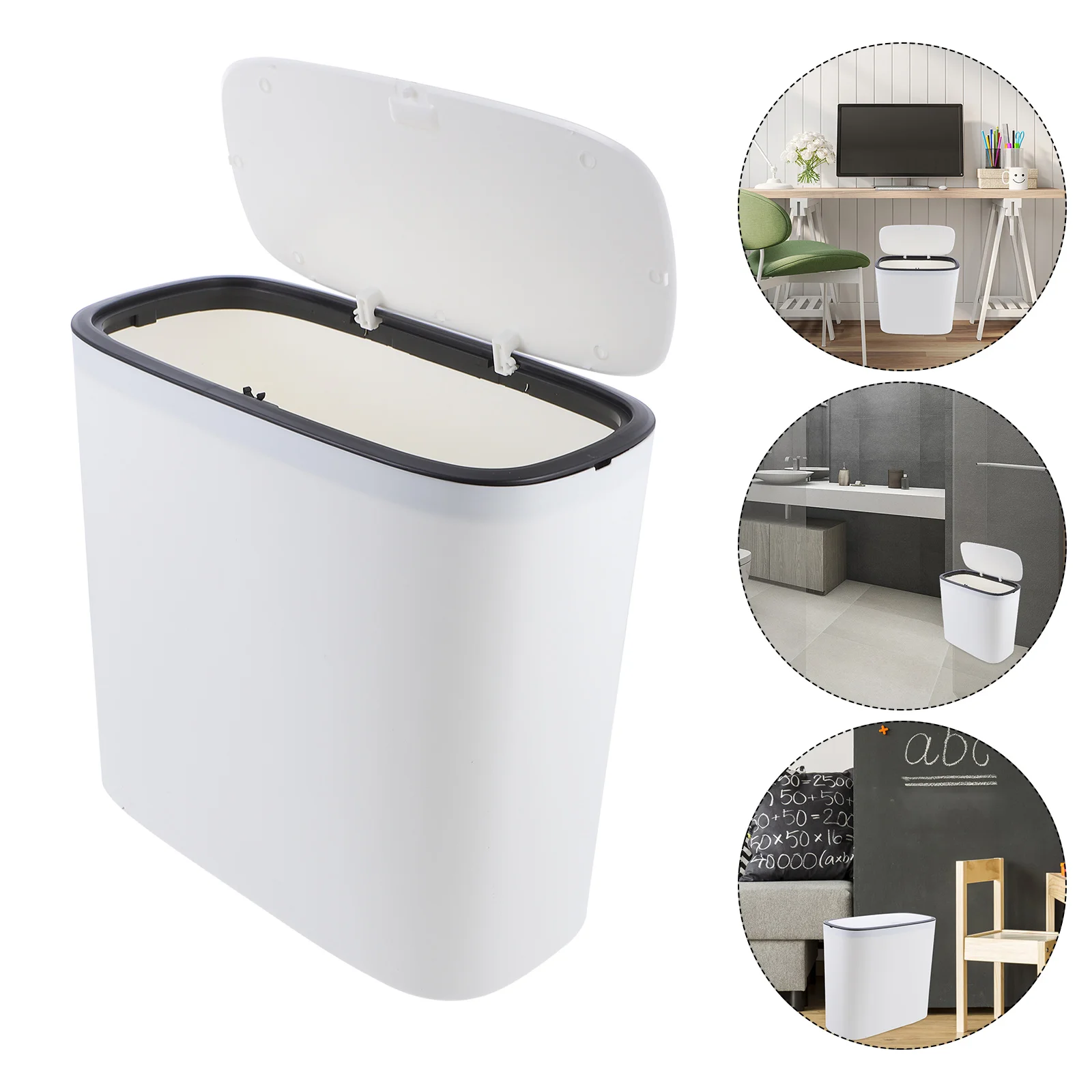 

1Pcs Household Trash Can with Cover Press Pop-Up Design Large Capacity for Kitchen Living Room Bathroom Office Waste Bin