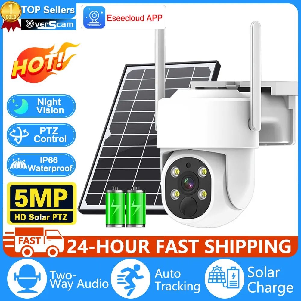 

5MP PTZ IP WiFi Camera Solar Power Low Comsunption Panel Built-in Battery Surveillance Cameras PIR Human Detection Outdoor IP66