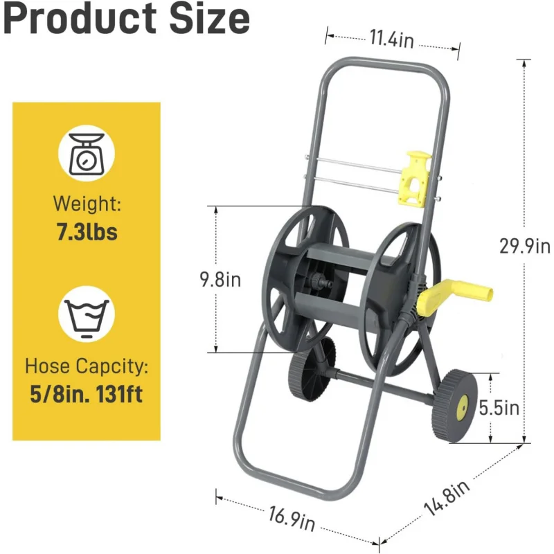 Custom.VINGLI Hose Reel Cart, Hose Reel with Wheels, 66ft Hose and Spray Nozzle Outside Garden Lawn Yard