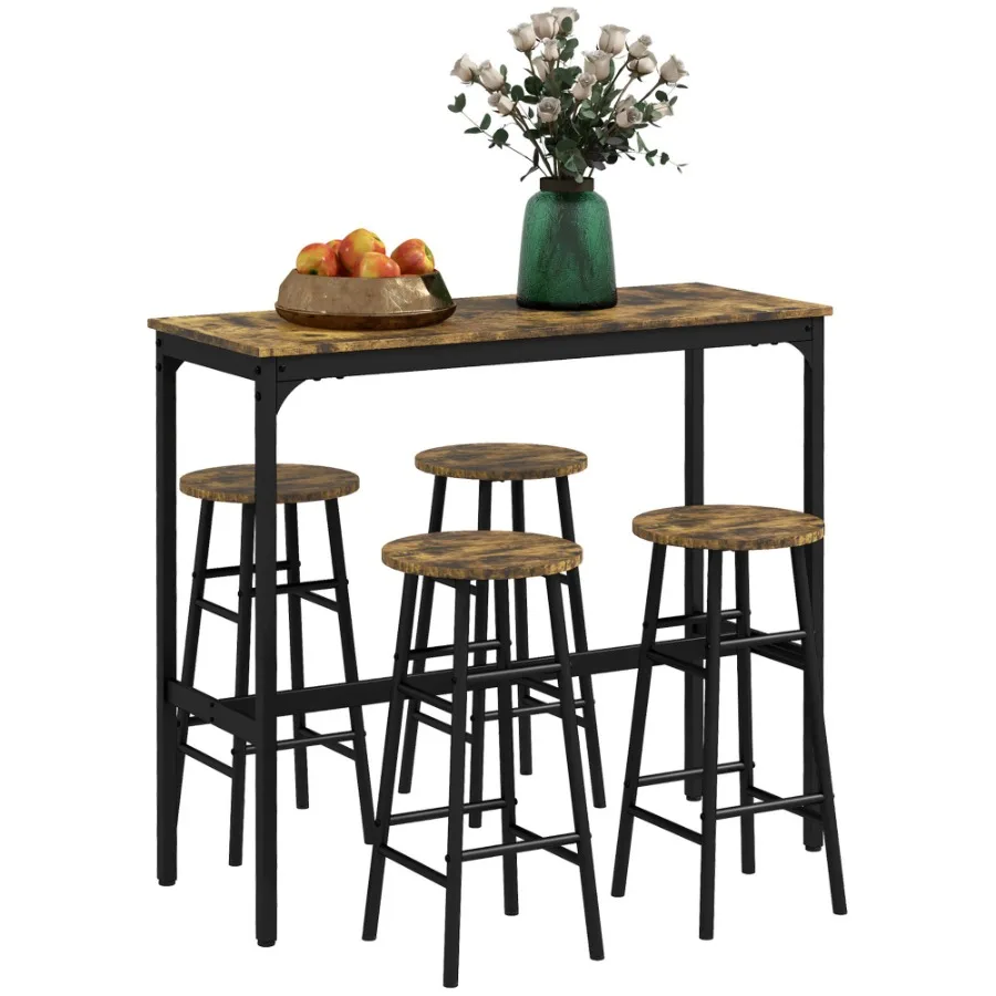HOMCOM Juego de mesa de bar para 4 mesas altas industriales con taburetes de bar Mesa de cocina pequeña de 5 piezas y sillas para comedor de pub