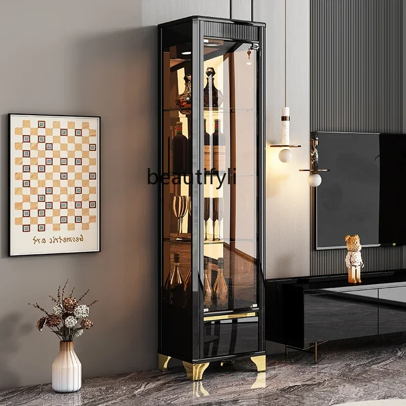 

Q181 Italian minimalist light luxury high-end wine cabinet living room display cabinet glass door side cabinet