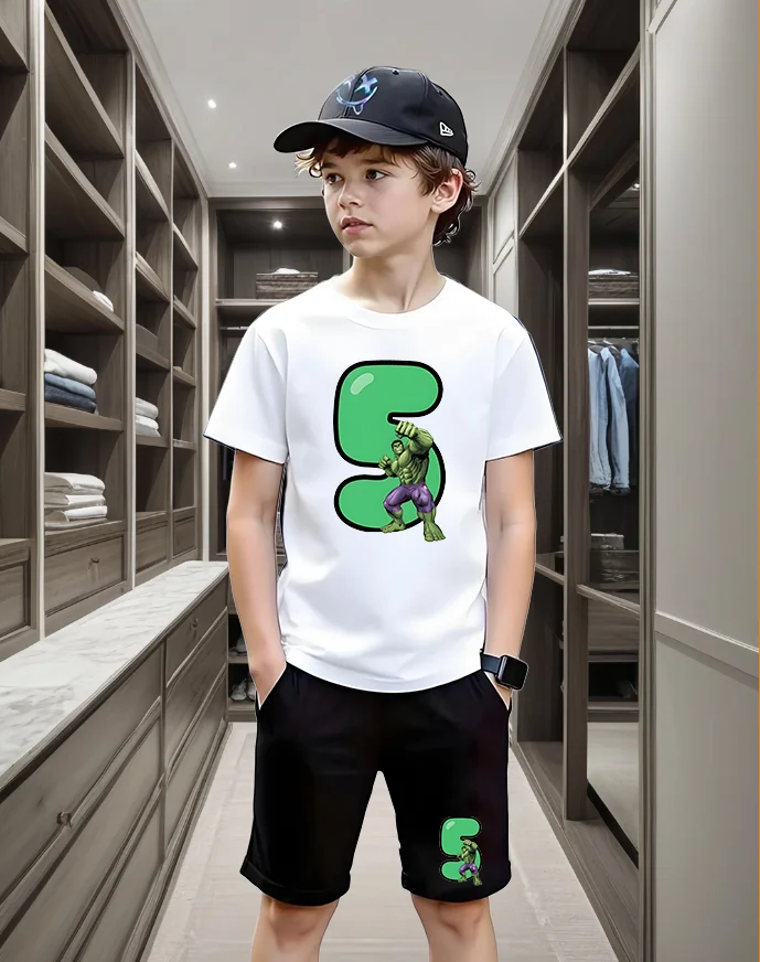 

Футболки с короткими рукавами из двух частей с принтом мультяшных рисунков для детской повседневной и модной летней одежды.