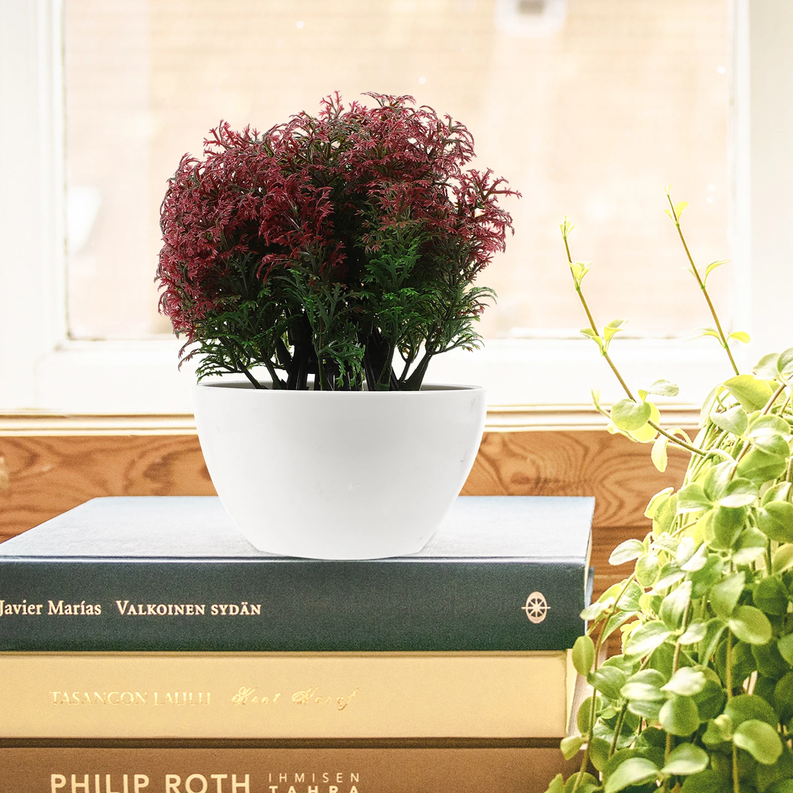 

2 Pcs Artificial Potted Plants Lifelike Fake Bonsai Small Half Round Lily Flower Foam PP PVC Material Home Office Garden