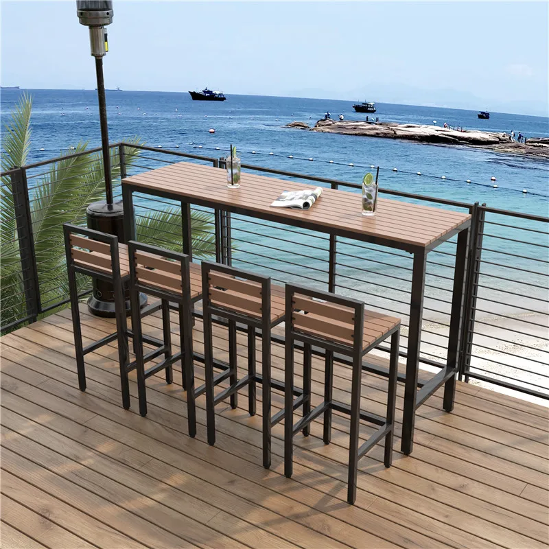 Leisure outdoor bar table and chair combination, open-air balcony, high-footed narrow table by window, waterproof and sunscreen