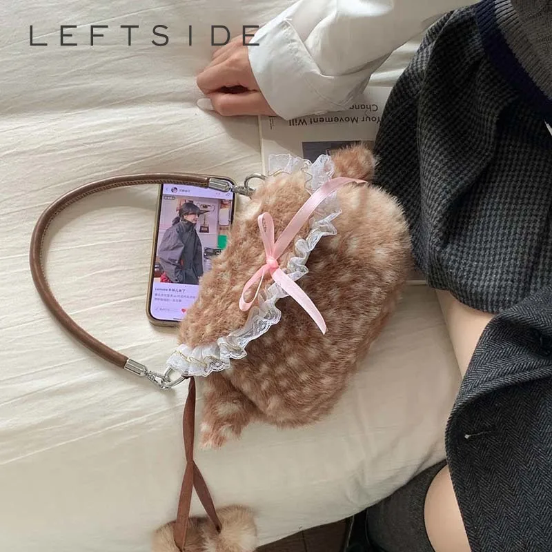 

LEFTSIDE Women's Cute Leopard Underarm Bag Winter Trend New Warm Plush Crossbody Bags Faux Fur Shoulder Bag Lady Chic Style